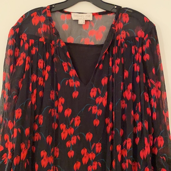 Rachel Zoe Silk Black and Red 70s Flowy Mini Dress - Picture 4 of 7